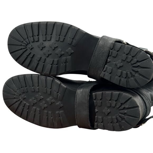 Saks Fifth Ave Harness Moto Boot SZ 40 Women's Black Leather Tall Loose Buckle - Picture 9 of 14